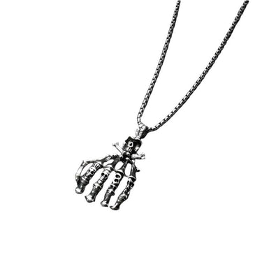 Sterling Silver Skeleton Hand Bone Pendant Necklace